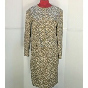 Adrianna Papell Silk Skirt Suit tan & cream sz 12